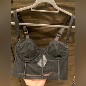 OH POLLY Black Mesh Sheer Corset Bra Crop Top in Size 4